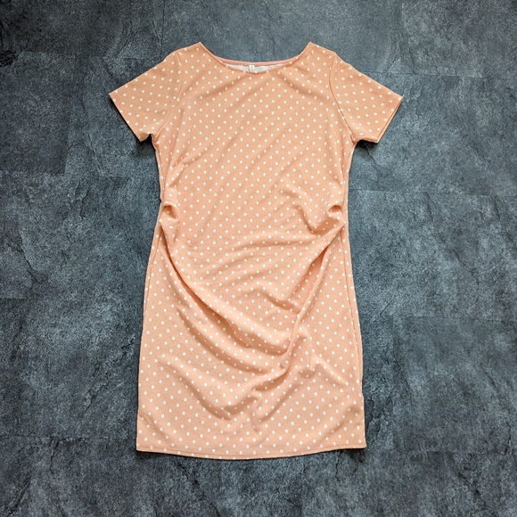 PinkBlush ruched maternity t-shirt dress peach polkadot size 2X - Picture 5 of 6